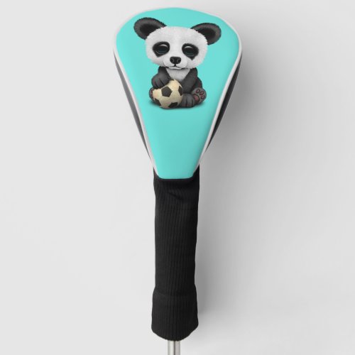 Cute Baby Panda With Football Soccer Ball Golf Head Cover