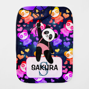 Cute Baby Panda with Hearts Baby Burp Cloth