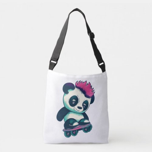 Cute Baby Panda with mohawk  Skater Panda Crossbody Bag