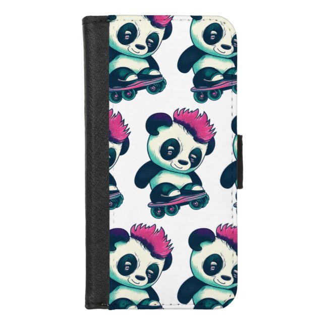 Cute Baby Panda with mohawk | Skater Panda iPhone Wallet Case (Front)
