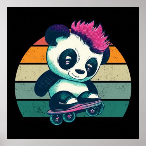 Cute Baby Panda with mohawk  Skater Panda Poster