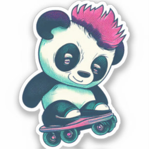 Cute Baby Panda with mohawk Skater Panda Sticker