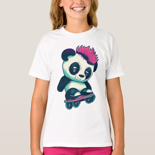 Cute Baby Panda with mohawk | Skater Panda T-Shirt (Front)