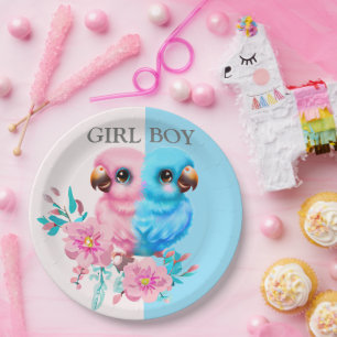Cute Baby Parrot Gender Reveal Paper Plates