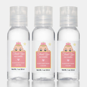 Cute Baby Peek-a-Boo Baby Shower Pink Thank You Hand Sanitizer