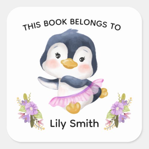 Cute Baby Penguin and Kids Name baby book label