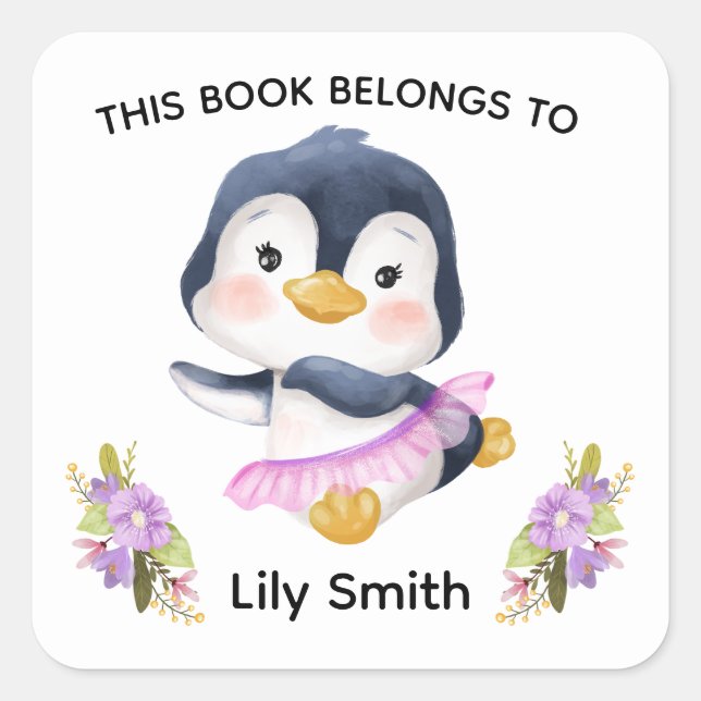 Cute Baby Penguin and Kids Name baby book label (Front)