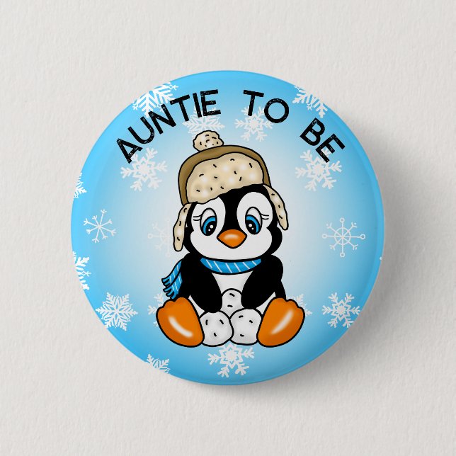 Cute Baby Penguin | Auntie To Be Baby Shower Button (Front)