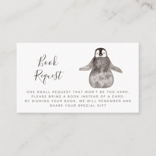Cute Baby Penguin Baby Shower Book Request   Enclosure Card