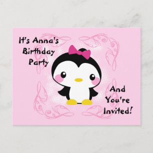 Cute Baby Penguin Birthday Invitation Postcard