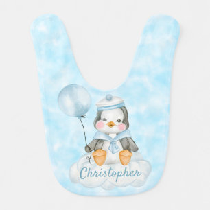 Cute Baby Penguin Blue Baby Bib