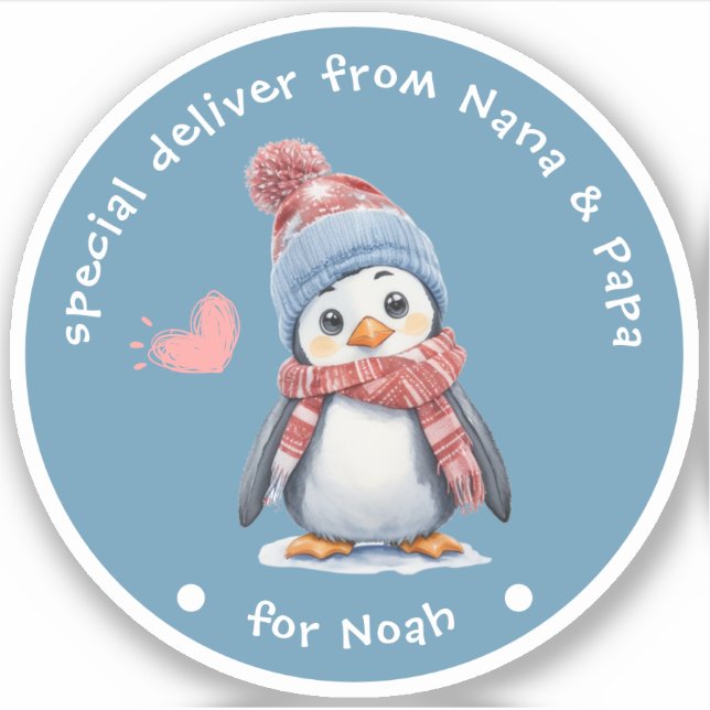 Cute Baby Penguin Blue Christmas for Kids Gift  Sticker (Front)