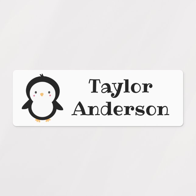 Cute Baby Penguin Cartoon Personalized Name Kids' Labels (Design 1)