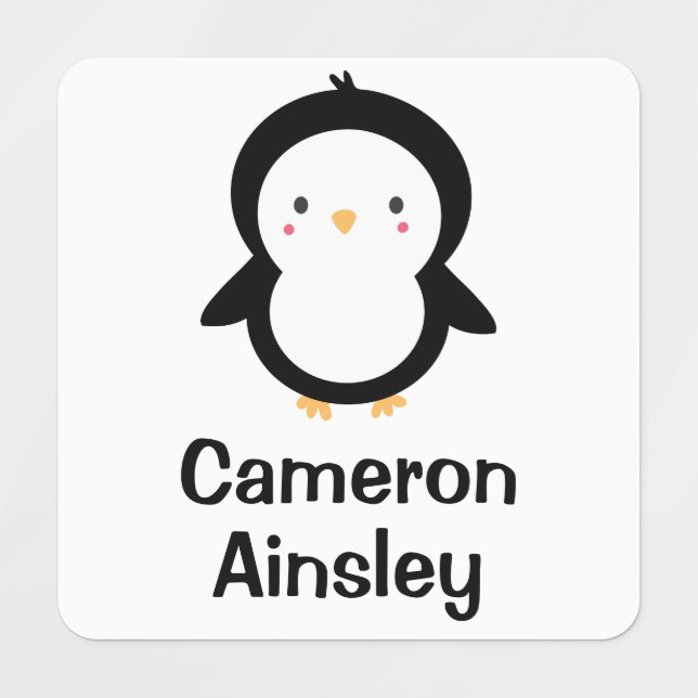 Cute Baby Penguin Cartoon Personalized Name Kids' Labels (Design 1)