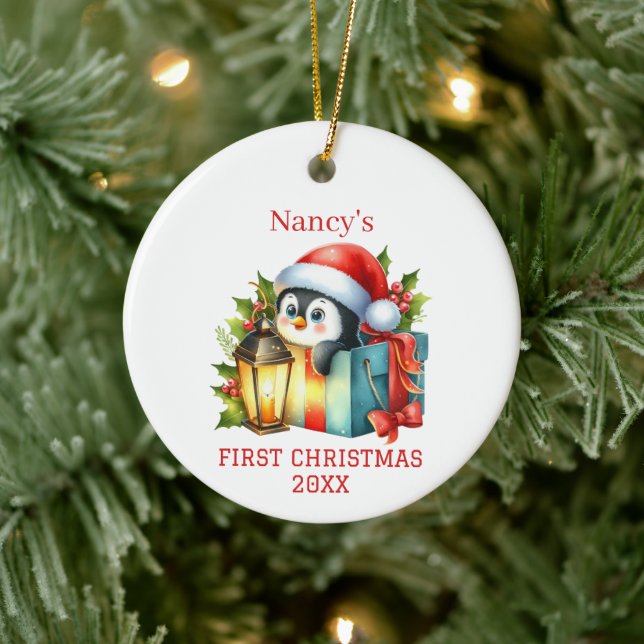Cute Baby Penguin Christmas Ceramic Ornament (Tree)
