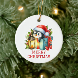 Cute Baby Penguin Christmas Ceramic Ornament
