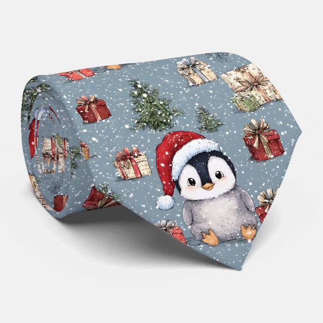 Cute Baby Penguin Christmas Neck Tie (Rolled)