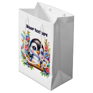 Cute baby penguin customizable medium gift bag