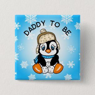 Cute Baby Penguin Daddy to Be   Baby Shower Button