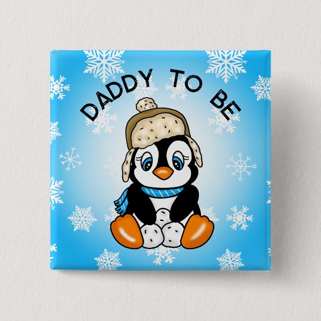 Cute Baby Penguin Daddy to Be | Baby Shower Button (Front)