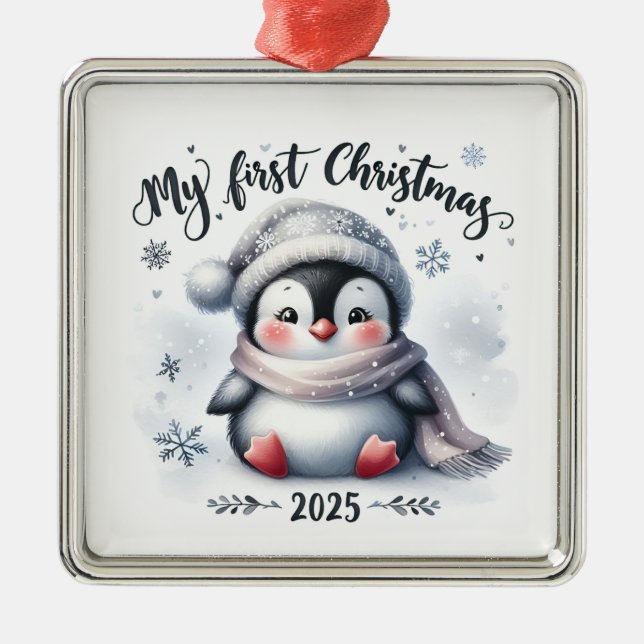 CUTE BABY PENGUIN FOR MY FIRST CHRISTMAS METAL ORNAMENT (Front)