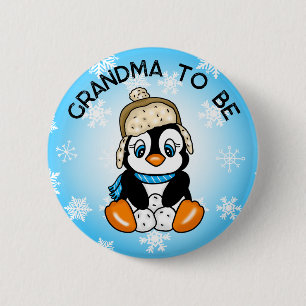 Cute Baby Penguin   Grandma To Be Baby Shower Button