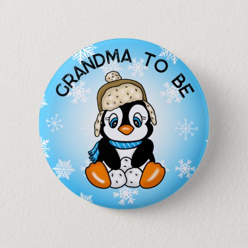 Cute Baby Penguin  Grandma To Be Baby Shower Button