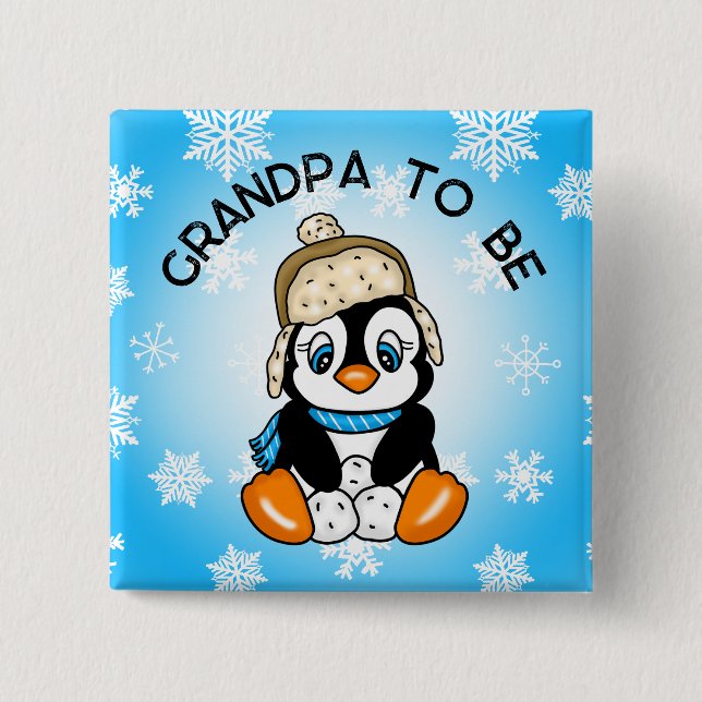 Cute Baby Penguin Grandpa to Be | Baby Shower Button (Front)