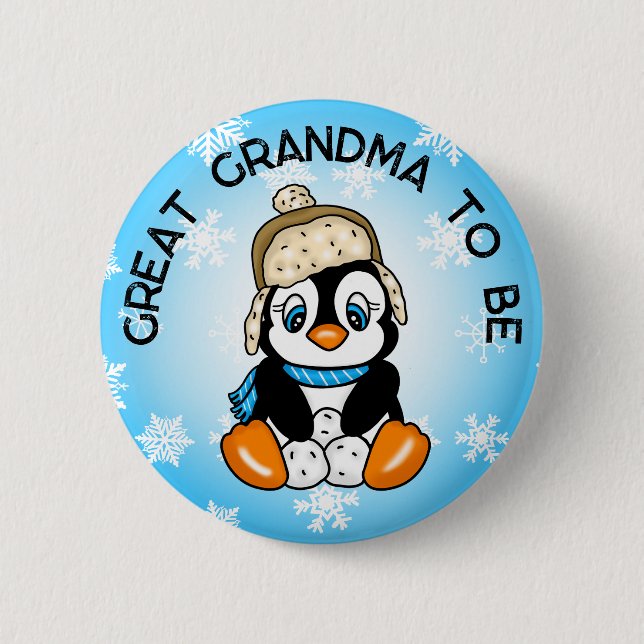 Cute Baby Penguin  Great Grandma To Be Baby Shower Button (Front)