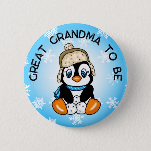 Cute Baby Penguin  Great Grandma To Be Baby Shower Button