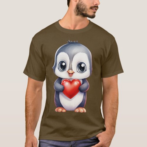 Cute baby penguin holding a heart T_Shirt