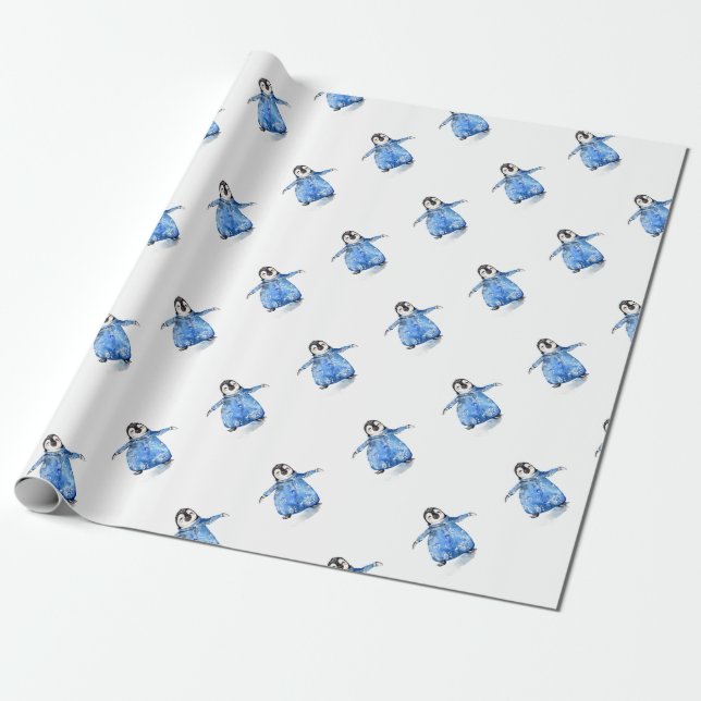 Cute Baby Penguin in Onsie Wrapping Paper (Unrolled)