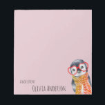 Cute Baby Penguin in Red Glasses Kids Girly Pink Notepad<br><div class="desc">Customizable text design with a cute whimsical watercolor penguin in heart-shaped eyeglasses with a scarf,  minimalist,  simple,  and modern typography.</div>