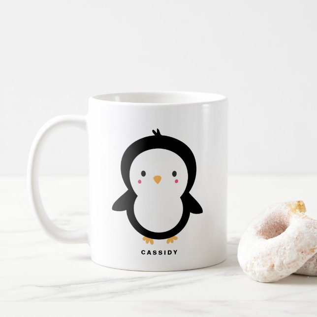 Cute Baby Penguin Kids Personalized Coffee Mug (With Donut)