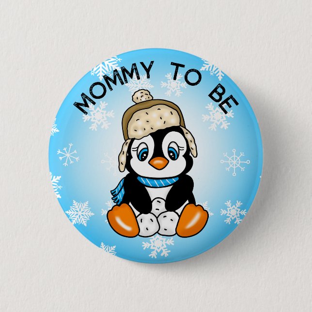 Cute Baby Penguin | Mommy To Be Baby Shower Button (Front)