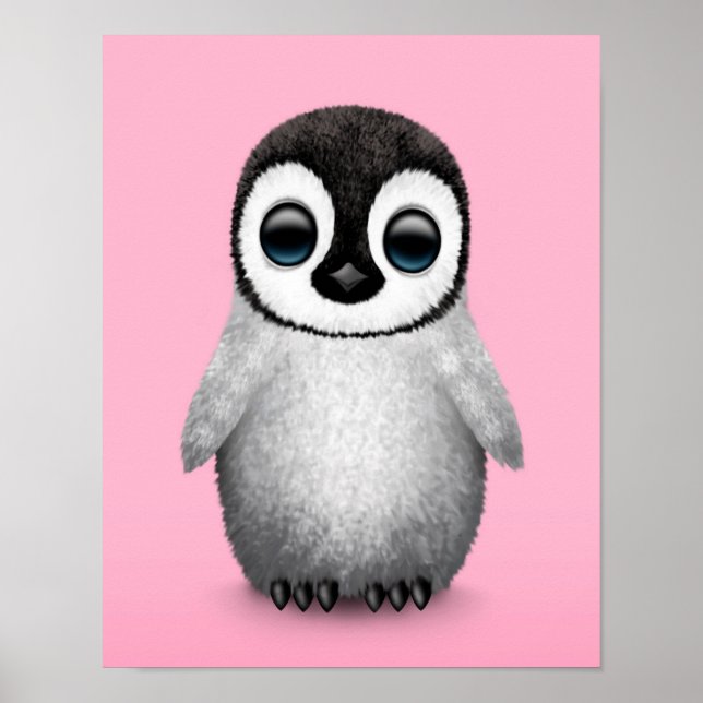 Cute Baby Penguin on Pink Poster (Front)