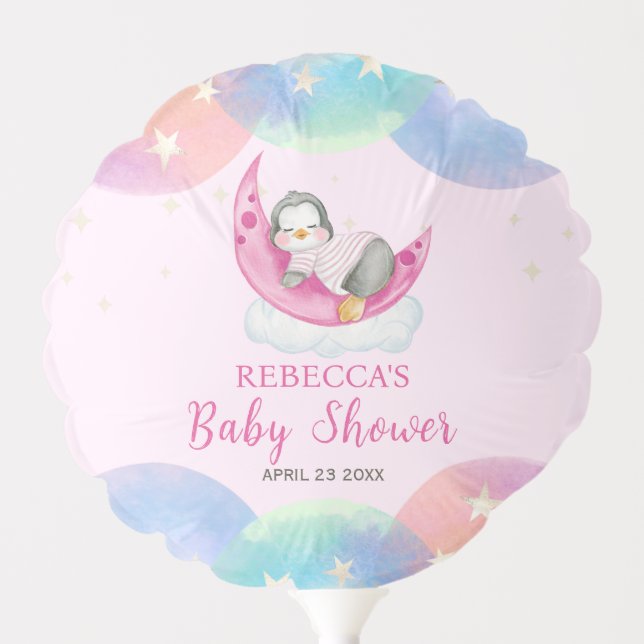Cute Baby Penguin Pink Baby Shower  Balloon (Front)