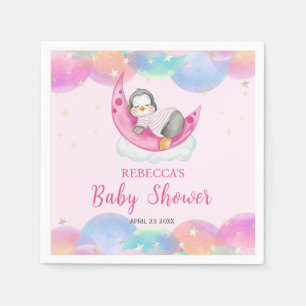 Cute Baby Penguin Pink Baby Shower Napkins