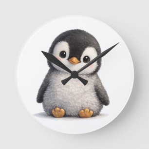 Cute Baby Penguin – Soft & Adorable Design Round Clock