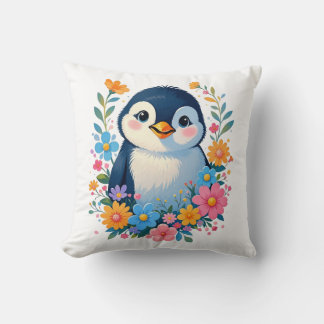 cute baby penguin throw pillow