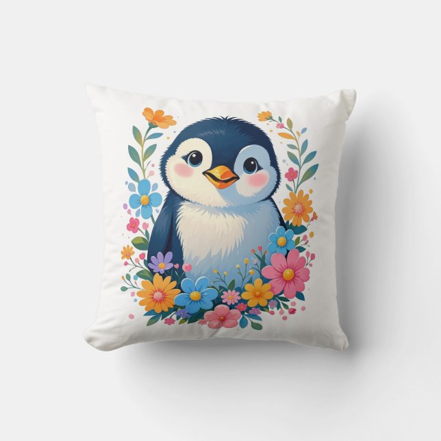 cute baby penguin throw pillow (Front)