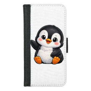 Cute Baby Penguin Waving Cartoon Character Kids Ka iPhone 8/7 Wallet Case