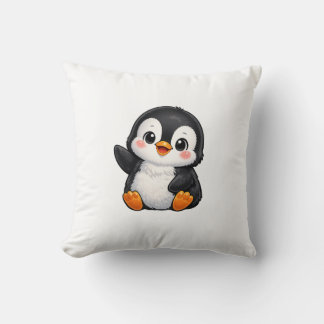 Cute Baby Penguin Waving Cartoon Character Kids Ka Throw Pillow