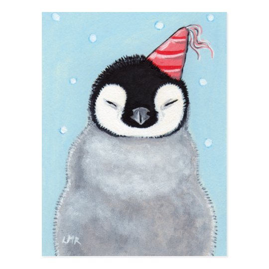 Cute Baby Penguin Wearing A Party Hat Painting Postcard Zazzlecom