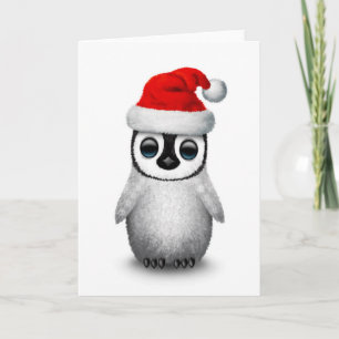 Cute Baby Penguin Wearing a Santa Hat White Holiday Card