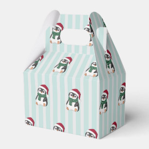 Cute Baby Penguin Wearing Santa Hat Christmas Favor Boxes
