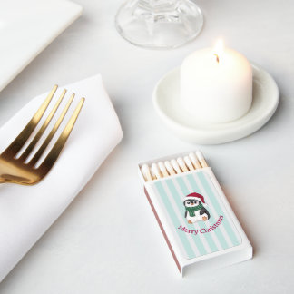 Cute Baby Penguin Wearing Santa Hat Christmas Matchboxes