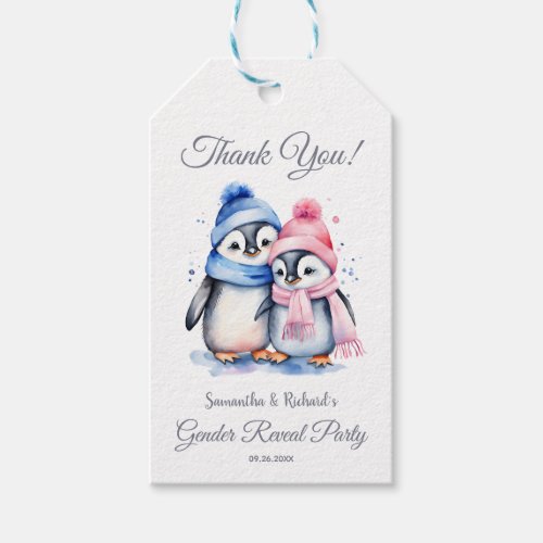 Cute Baby Penguin Winter Gender Reveal Party Favor Gift Tags