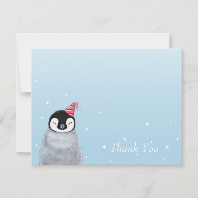 Cute Baby Penguin with Party Hat Thank You Card (Front)