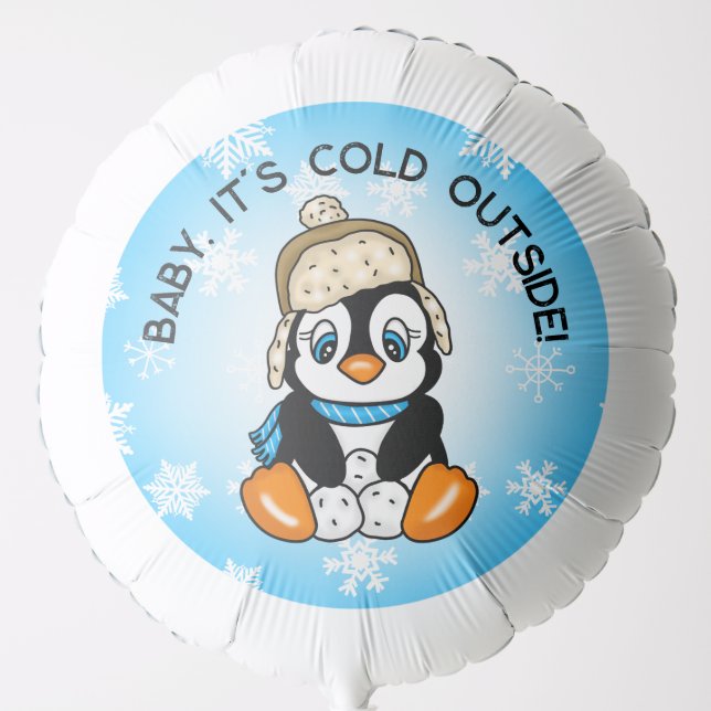 Cute Baby Penguin with Snowflakes Background Balloon (Front)